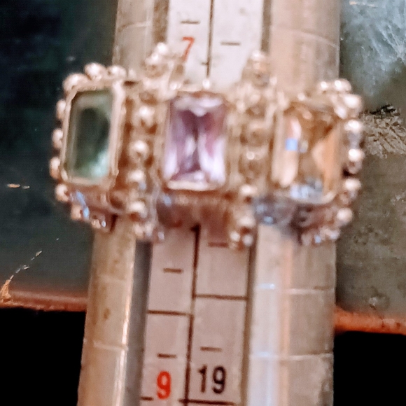 Sterling Silver 9.25 With 3 Gemstone  Aquarium,Green Peridot,  Quartz Sz 8 Ring - Picture 9 of 15
